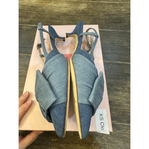 Kate Spade Blue Denim Bow Slingback Pumps Daxton Kitten Heels Size 7.5 - Picture 7 of 13
